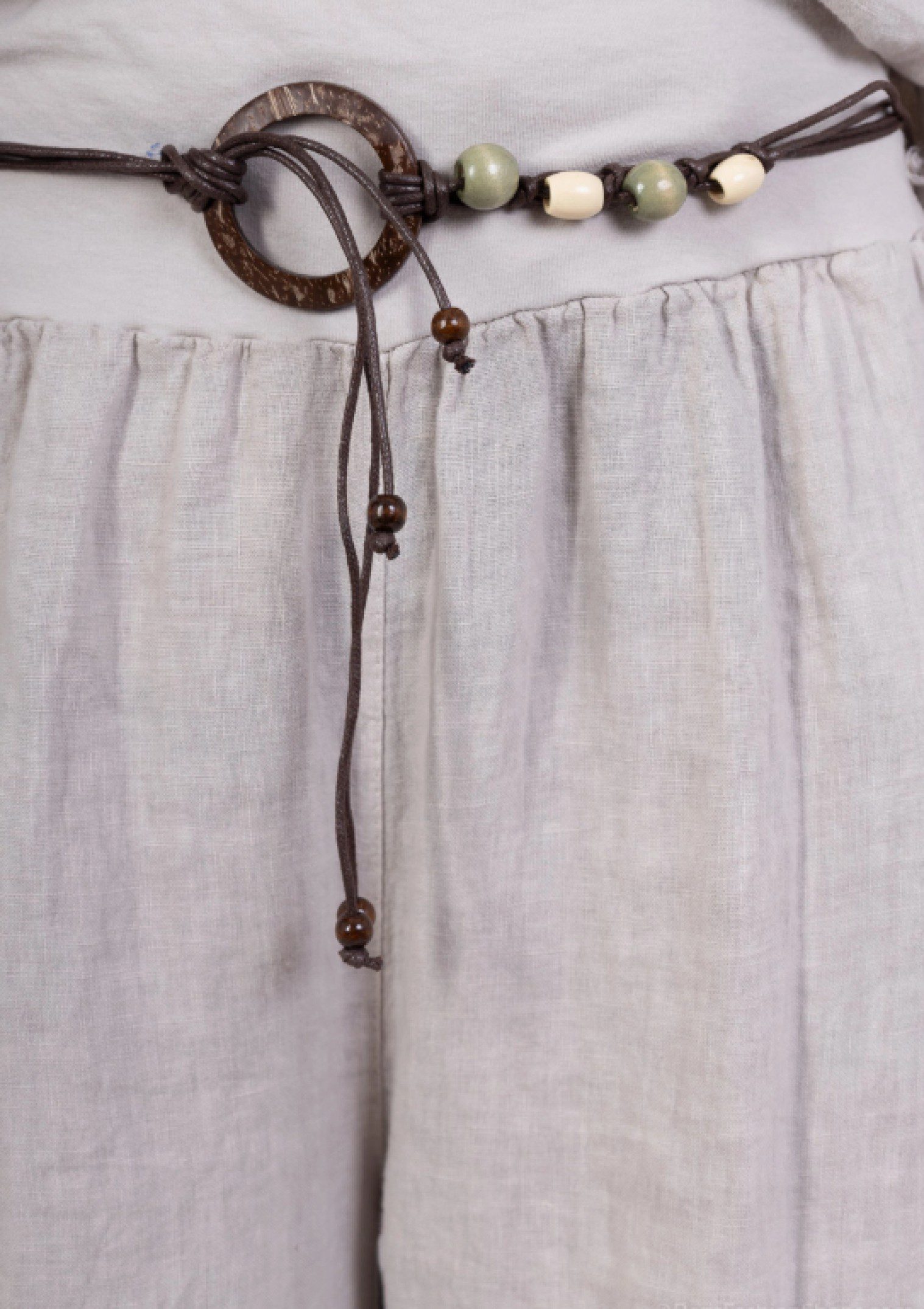 Linnen lange broek - Beige kleur met zijzakken en ceintuur Maat M/L - Afbeelding 5