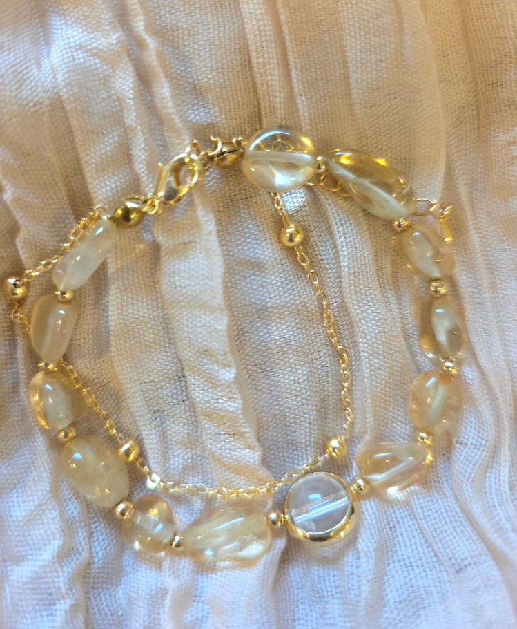 Handgemaakte Citrien edelsteen - kristal kralen - armband - elegant en modern