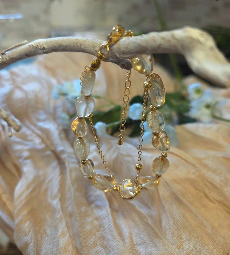 Handgemaakte Citrien edelsteen - kristal kralen - armband - elegant en modern