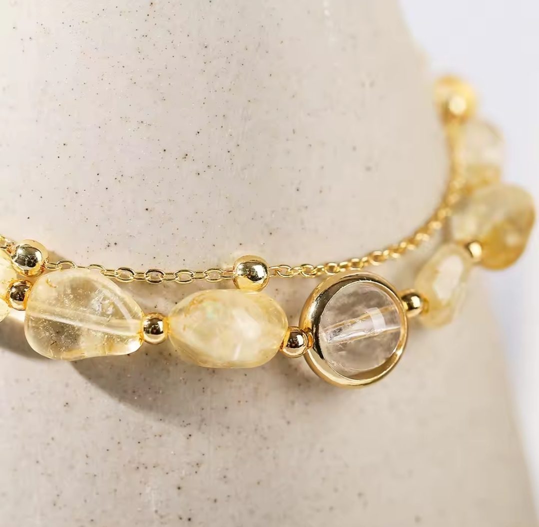 Handgemaakte Citrien edelsteen - kristal kralen - armband - elegant en modern