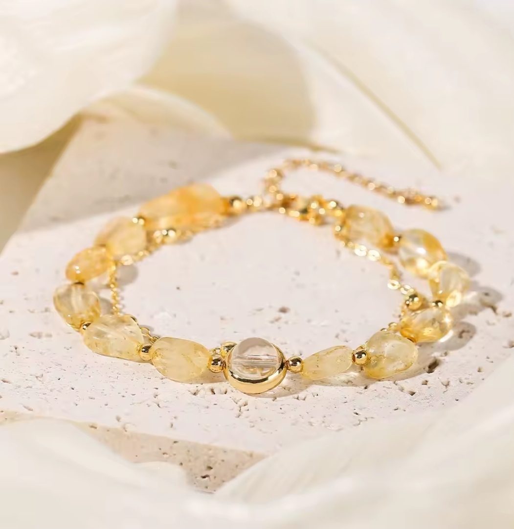 Handgemaakte Citrien edelsteen - kristal kralen - armband - elegant en modern