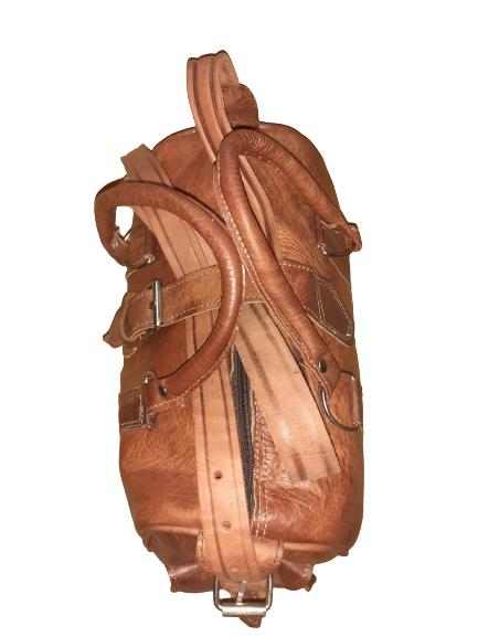 Handgemaakte cilindrische runden leer tas - midden groot - ritssluiting - zijkant zaken - handvatten BRUIN kleur - Afbeelding 4