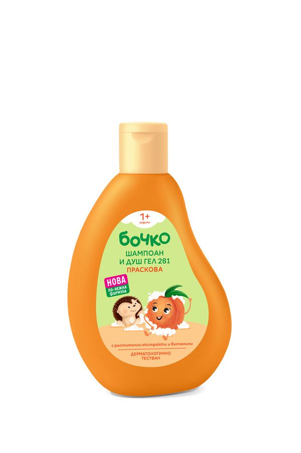 Bochko Kindershampoo en douchegel 2 in 1 Perzik - verzacht gevoelige huidje en haar 250ml