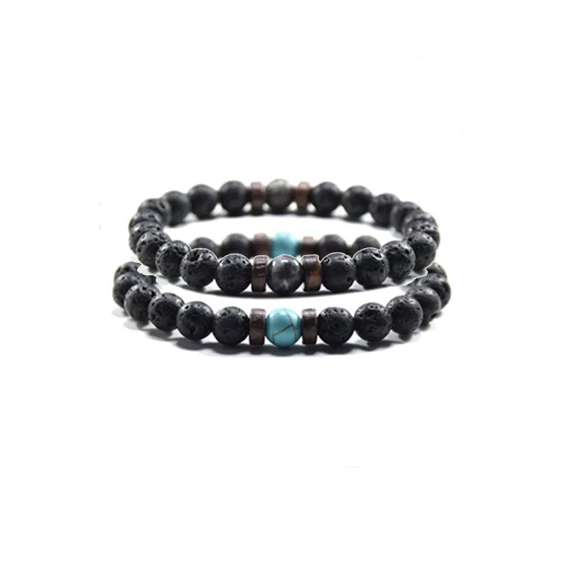 Edelsteen armband voor mannen - dubbel armbanden - lava - agaat - turquoise - 2 st