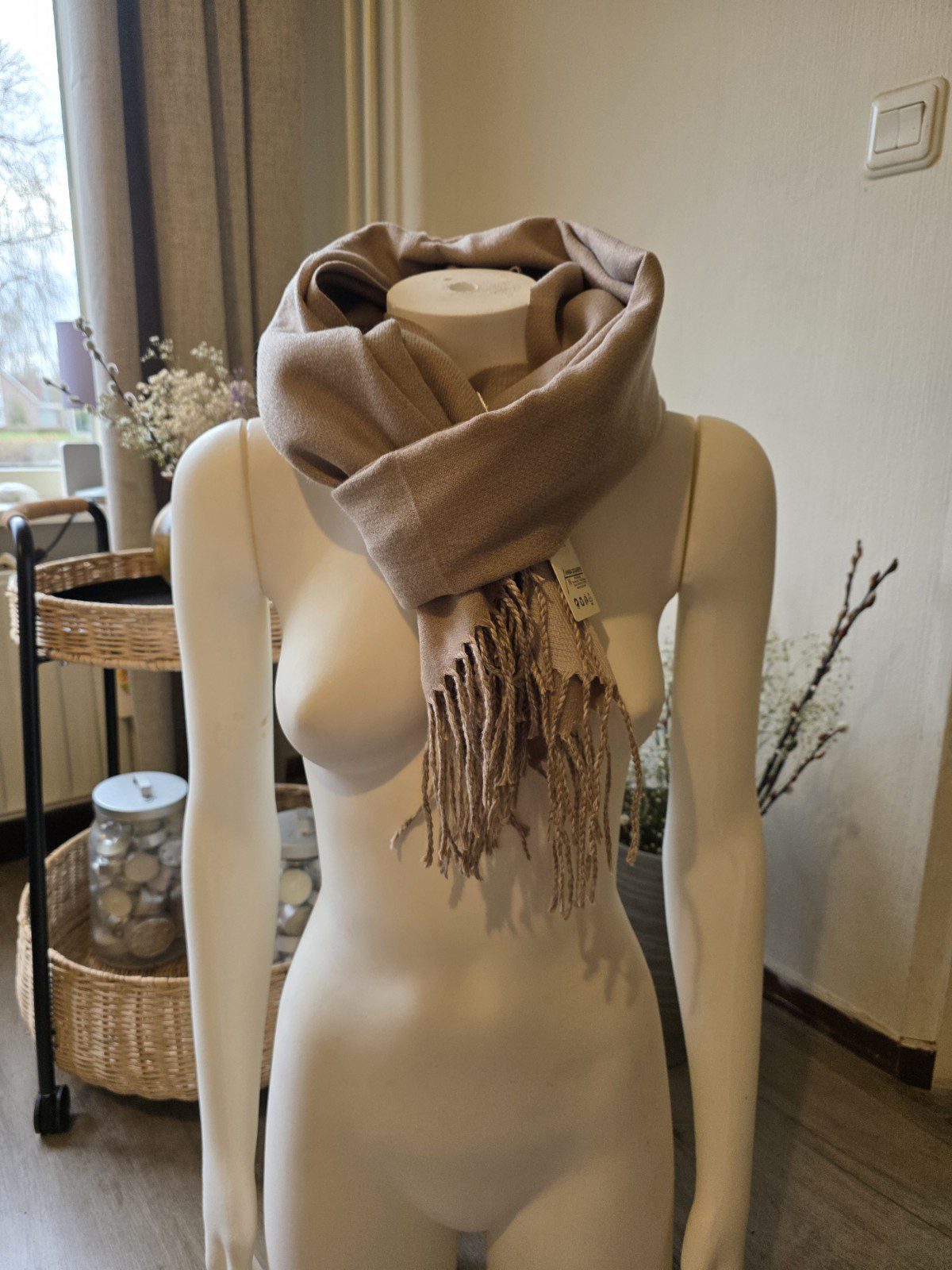 Heerlijk warme sjaal effen BEIGE herfst - winter - wol en viscose - warme scarf 1st