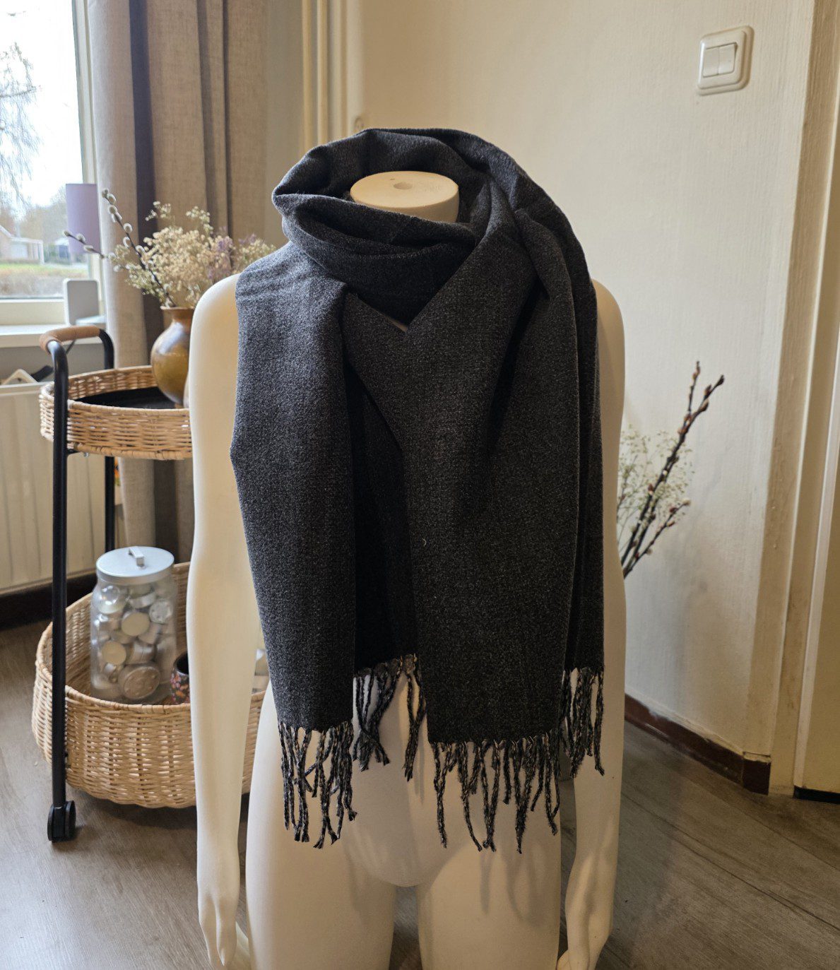 Heerlijk heren en dames warme sjaal effen GRIJS herfst - winter - wol en viscose - warme scarf 1st