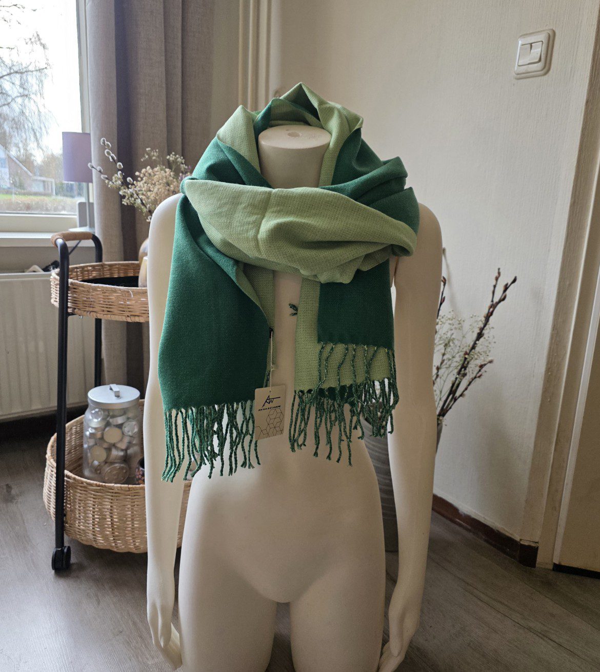 Heerlijk warme sjaal effen GRAS GROEN herfst - winter - wol en viscose - warme scarf 1st
