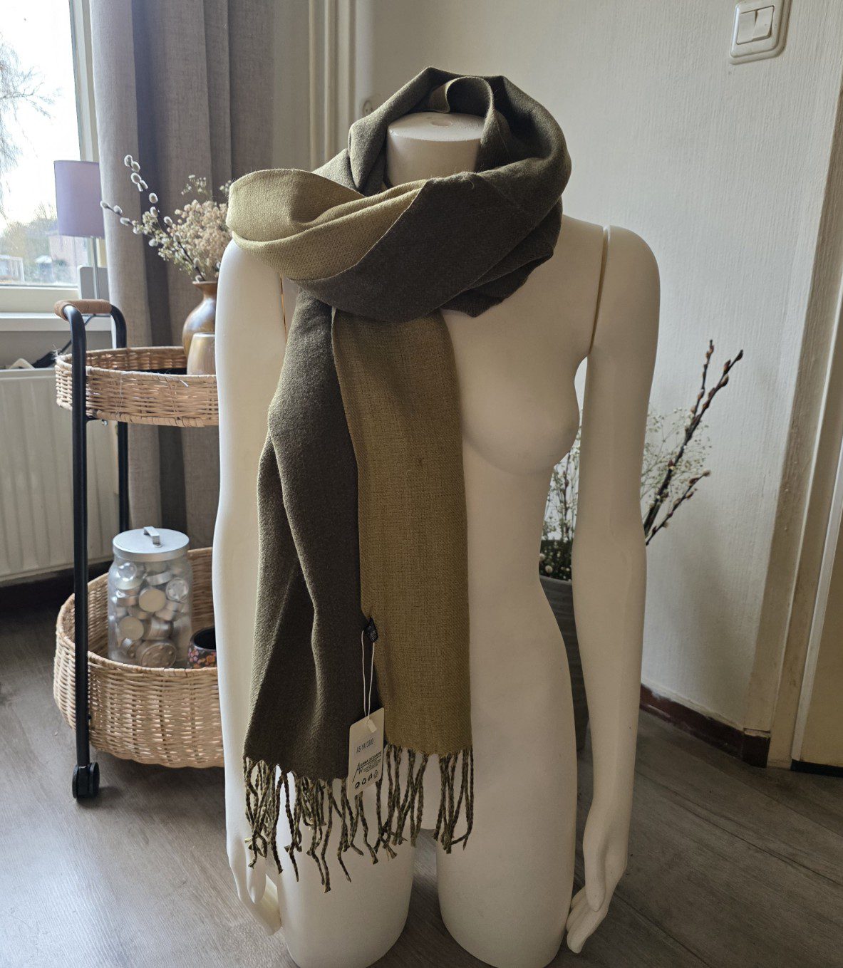 Heerlijk warme sjaal effen KAKI GROEN herfst - winter - wol en viscose - warme scarf 1st