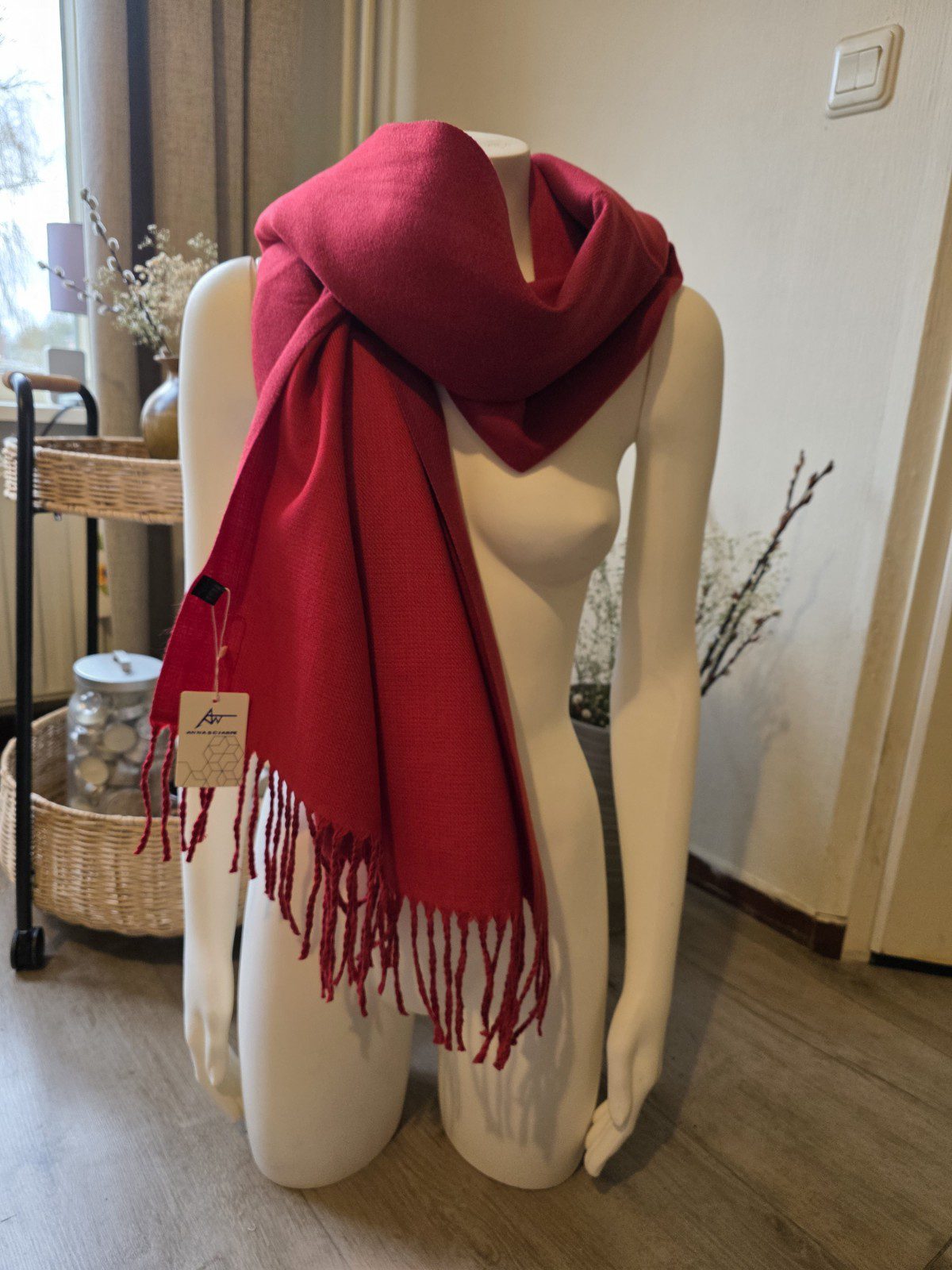 Heerlijk warme sjaal effen ROOD herfst - winter - wol en viscose - warme scarf 1st