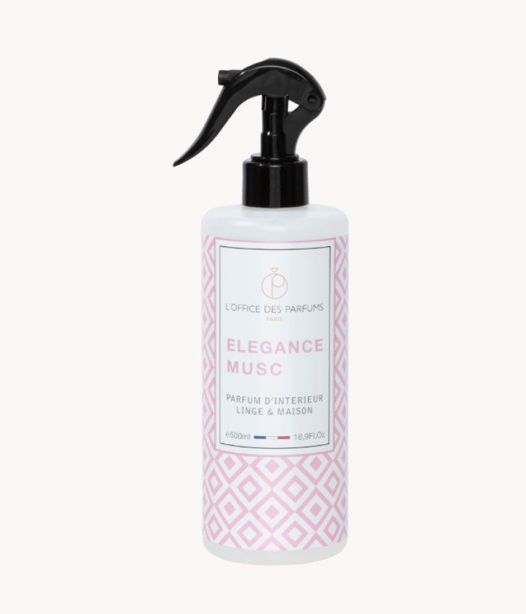 Biologische Franse Interieur Spray - Linnen spray - ELEGANTIE MUSK - framboos - ylang-ylang - muskus 500ml