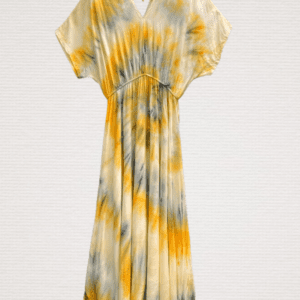 Balinese boho zomer maxi jurk in GEEL kleur met hoge talie, open rug maat 38-42