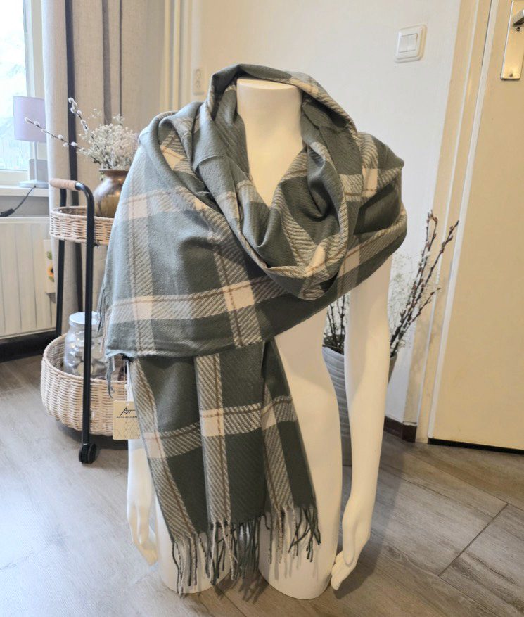 Zachte sjaal geruite scarf GROEN herfst - winter - wol en viscose - geschikt voor dames en heren 1st