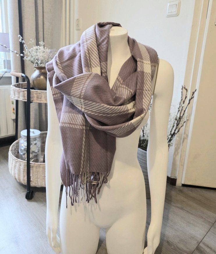 Zachte sjaal geruite scarf VINTAGE ROOS herfst - winter - wol en viscose - geschikt voor dames en heren 1st