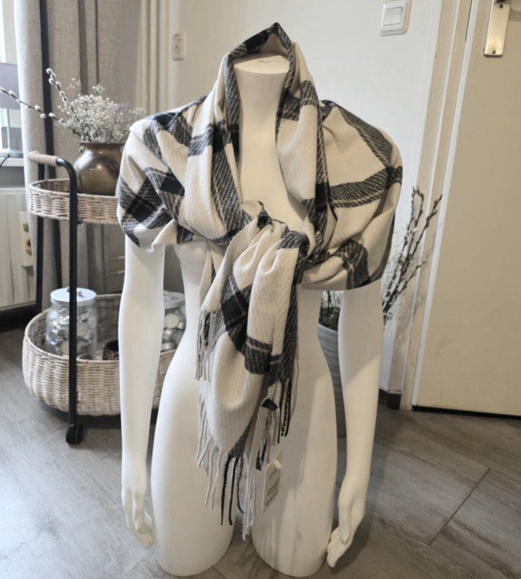 Zachte sjaal geruite scarf WIT herfst - winter - wol en viscose - geschikt voor dames en heren 1st