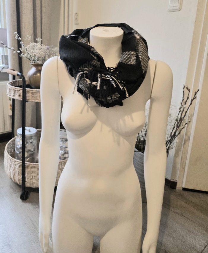 Zachte sjaal geruite scarf ZWART herfst - winter - wol en viscose - geschikt voor dames en heren 1st