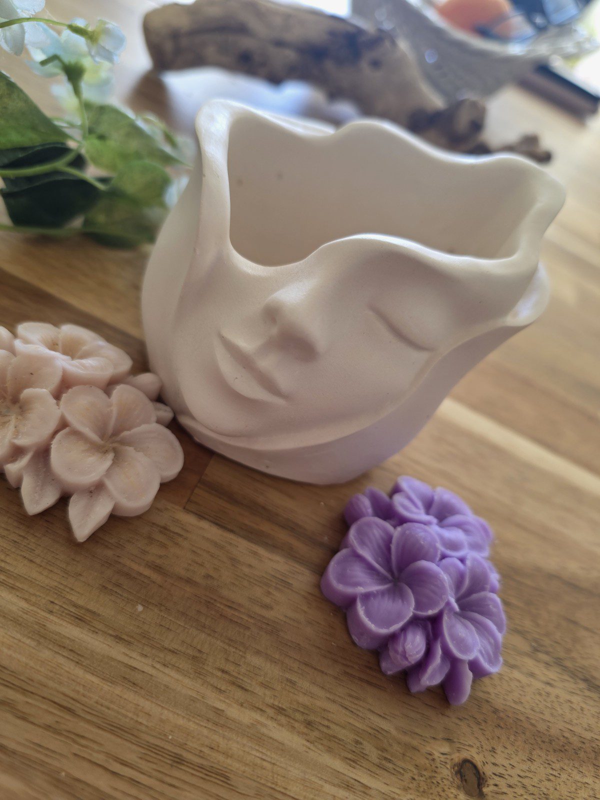 Handgemaakte opberg diepere bak van gips thuis decoratie - GEZICHT vorm - sieraden - kaarsen houder 1st