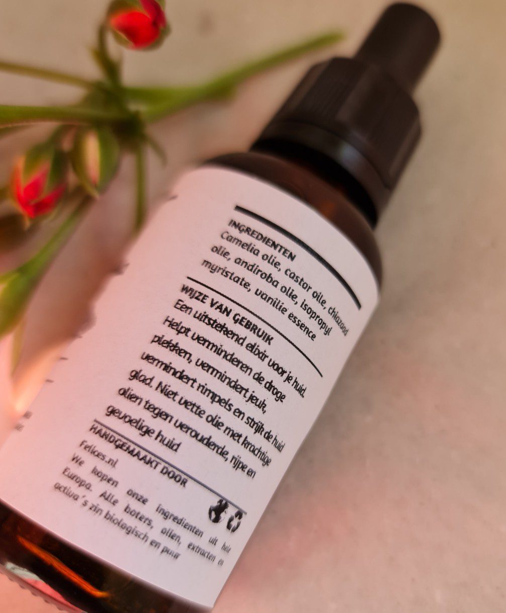Biologische gezicht olie elixir met Camelia olie - chiazaad olie - andiroba - castor olie - verjongd - droge olie 30ml - Afbeelding 3
