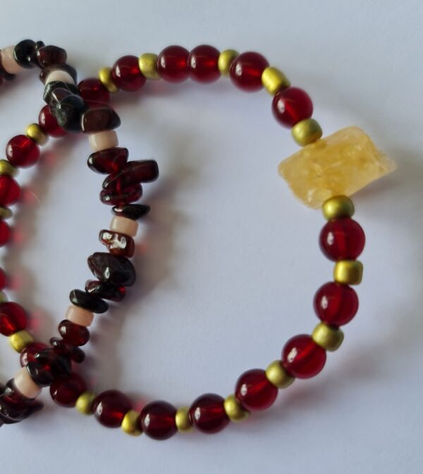 Handgemaakte dubbele edelsteen armband van rode Granaat - Rozenkwart - ruwe steen van Citrien 2st - Afbeelding 4