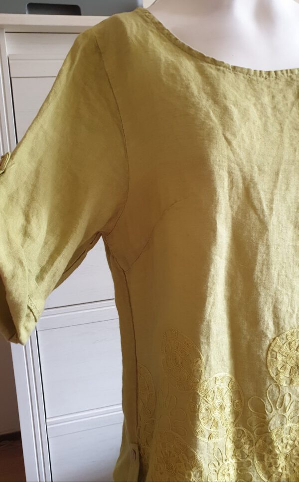 Linnen bloes met korte mouwen en broderie GROEN,  Maat 40 - Afbeelding 6