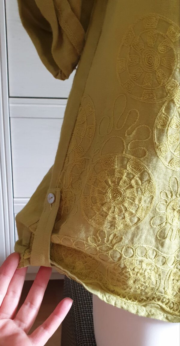 Linnen bloes met korte mouwen en broderie GROEN,  Maat 40 - Afbeelding 5