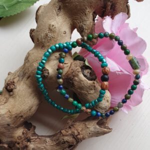 Handgemaakte edelsteen armband met unikate en groene jade, met GRATIS armband