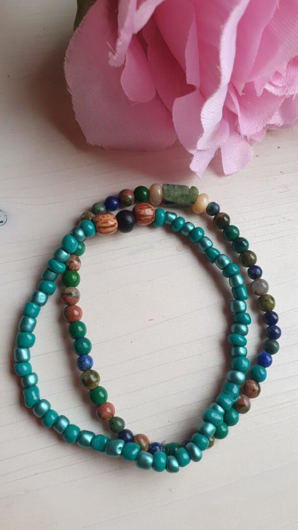 Handgemaakte edelsteen armband met unikate en groene jade, met GRATIS armband - Afbeelding 2