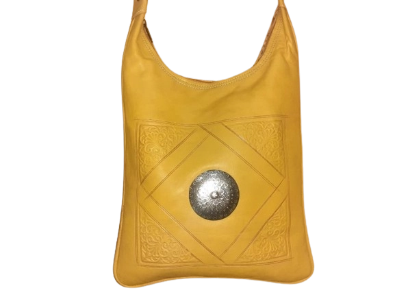 Handgemaakte schouder tas van echte leer - Marokkaanse tas - messing decoratie - grote mooi tas DIVERSE KLEUREN - Afbeelding 4