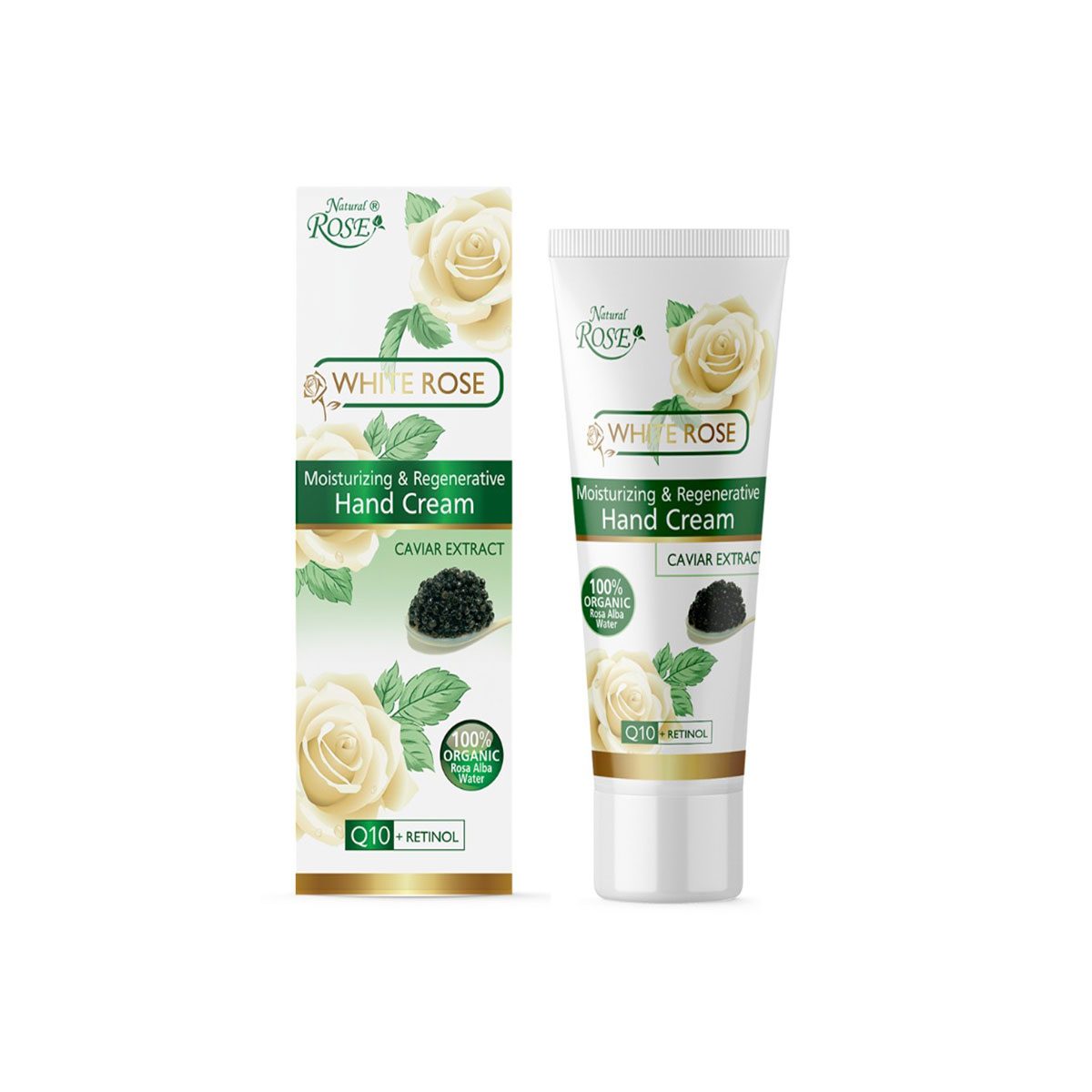Hand creme voor zijdezachte gevoel met Witte Roos - zwarte Kaviaar - Q10 - 75ml