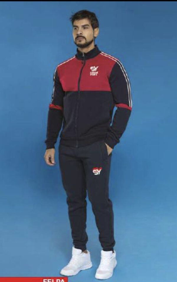 Sweet Years sport pak - trainingspak voor heren - dik en gevoerd katoen - vest met ritssluiting - kleur BLAUW/ROOD maat L