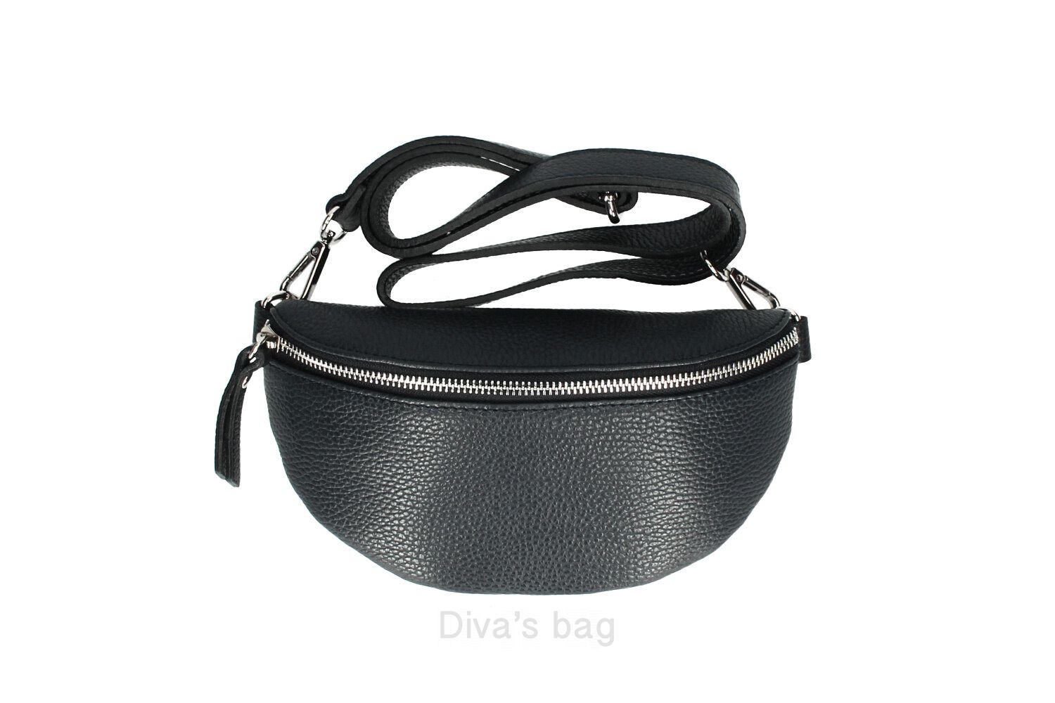 Leren heuptas in bollige look - ritssluiting - lederen etui - dikke heup band - ZWART kleur