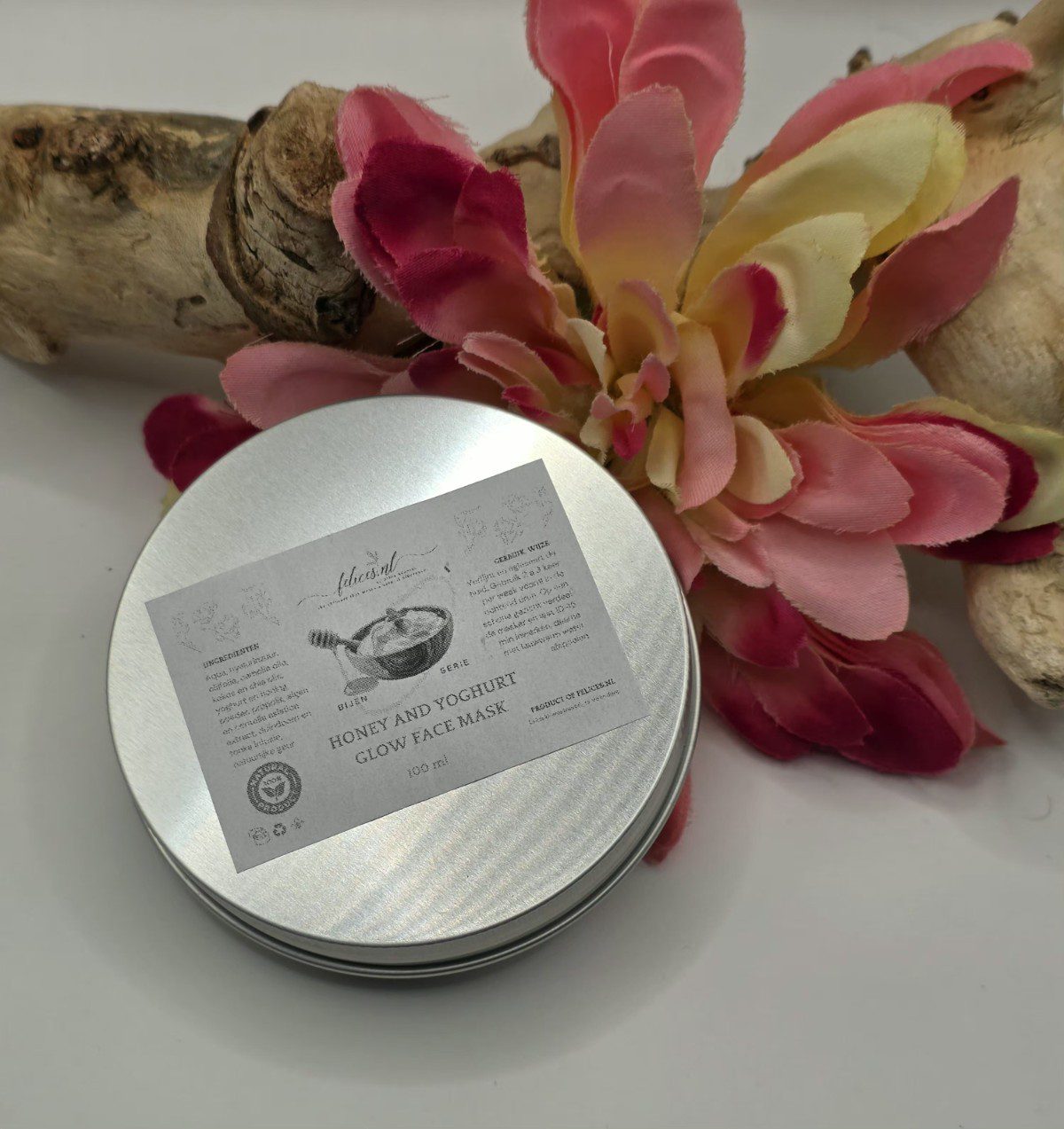 Handgemaakte bio glans gezicht masker met honing en yoghurt -  algen en centella asiatica 100ml