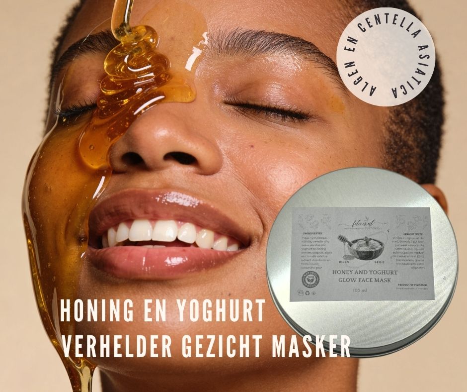 Handgemaakte bio glans gezicht masker met honing en yoghurt -  algen en centella asiatica 100ml