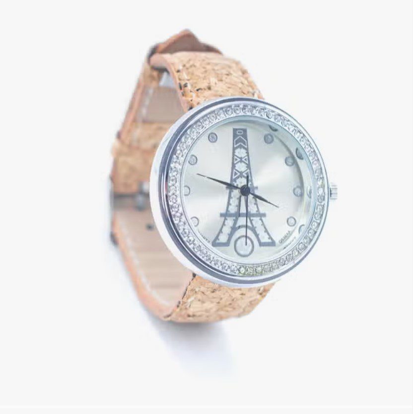 Ecologische Horloge met natuurlijke kurk band - zilver kast - vrouwelijk polshorloge -  WA-387