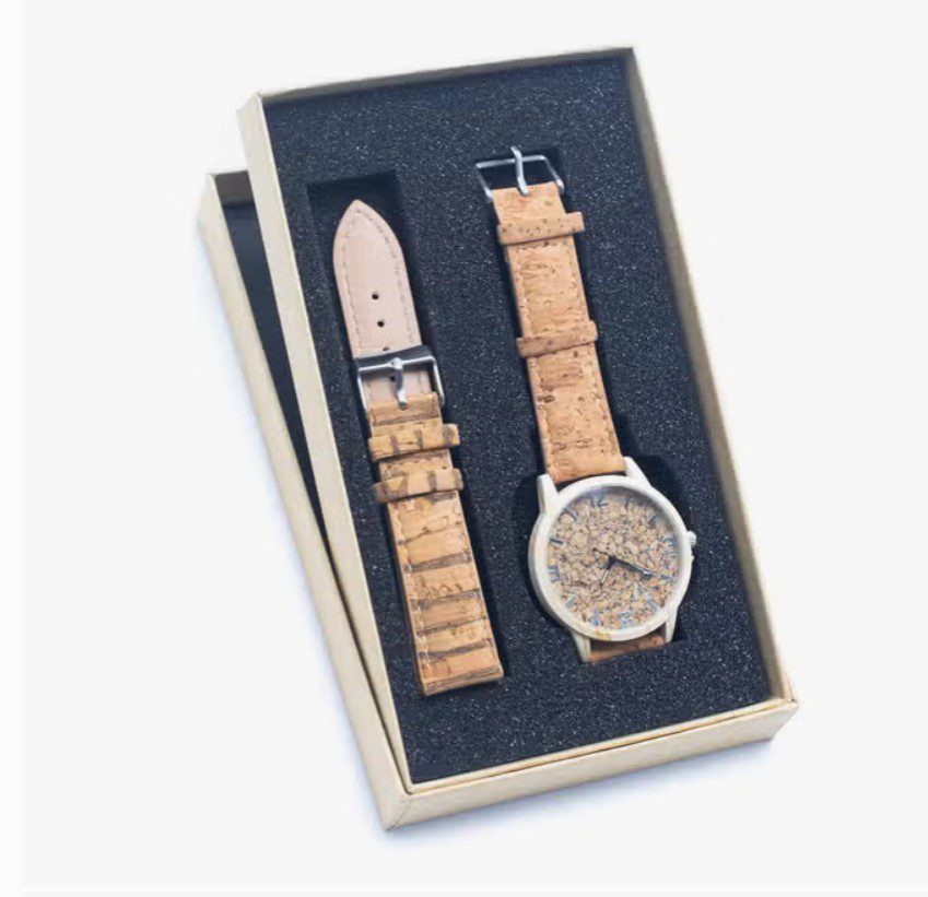 Ecologische Horloge van naturel kurk met extra bandje uniseks - met doos -WA-402-B