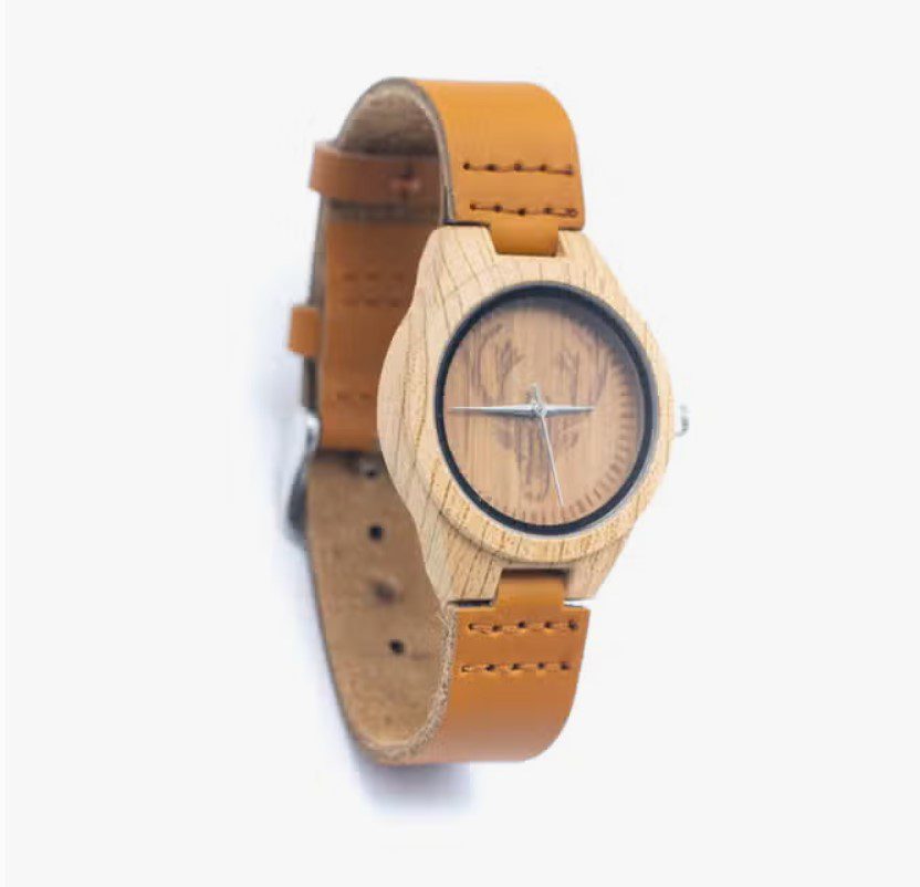 Vintage gameshorloge lederen band - houten horloge corpus - irritatie vrij polshorloge WA-273