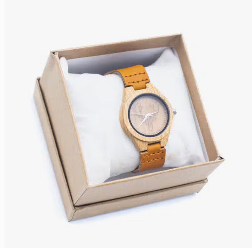 Vintage gameshorloge lederen band - houten horloge corpus - irritatie vrij polshorloge WA-273