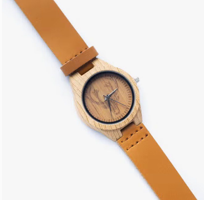 Vintage gameshorloge lederen band - houten horloge corpus - irritatie vrij polshorloge WA-273 - Afbeelding 3