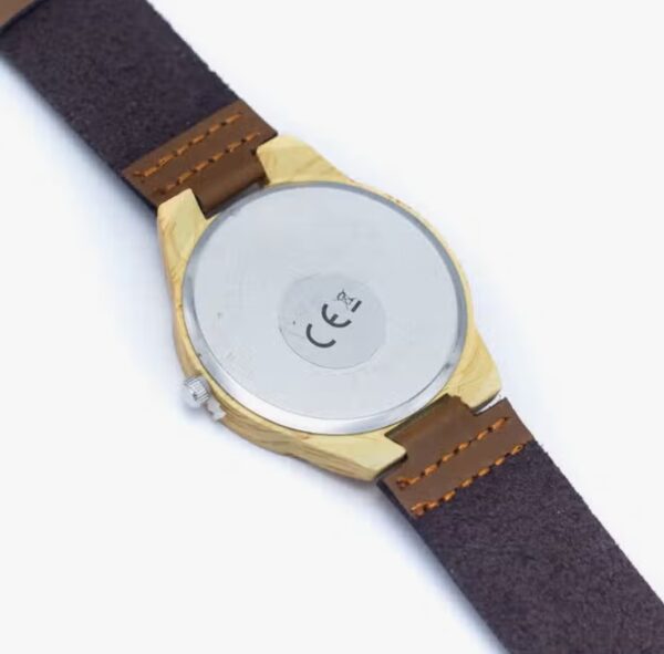 Vintage herenhorloge lederen band - houten horloge corpus - irritatie vrij polshorloge WA-290 - Afbeelding 4
