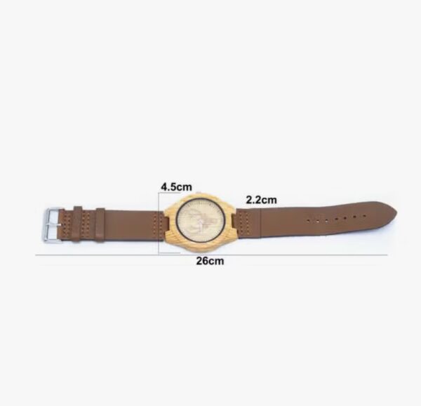Vintage herenhorloge lederen band - houten horloge corpus - irritatie vrij polshorloge WA-290 - Afbeelding 5