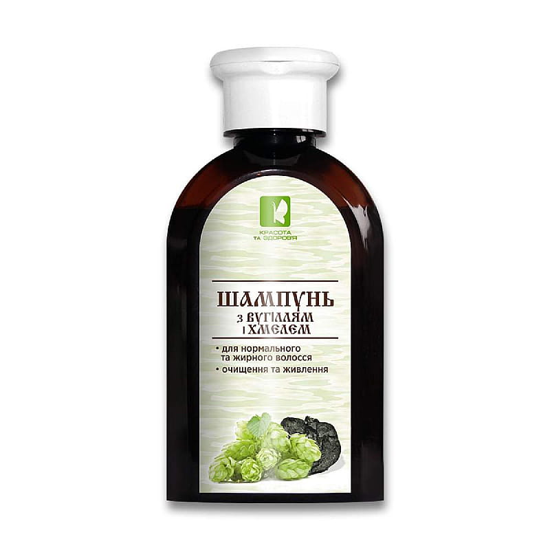 Natuurlijke shampoo met Houtskool en Hop tegen vet haar - onzuiverheden en jeuk - 250ml