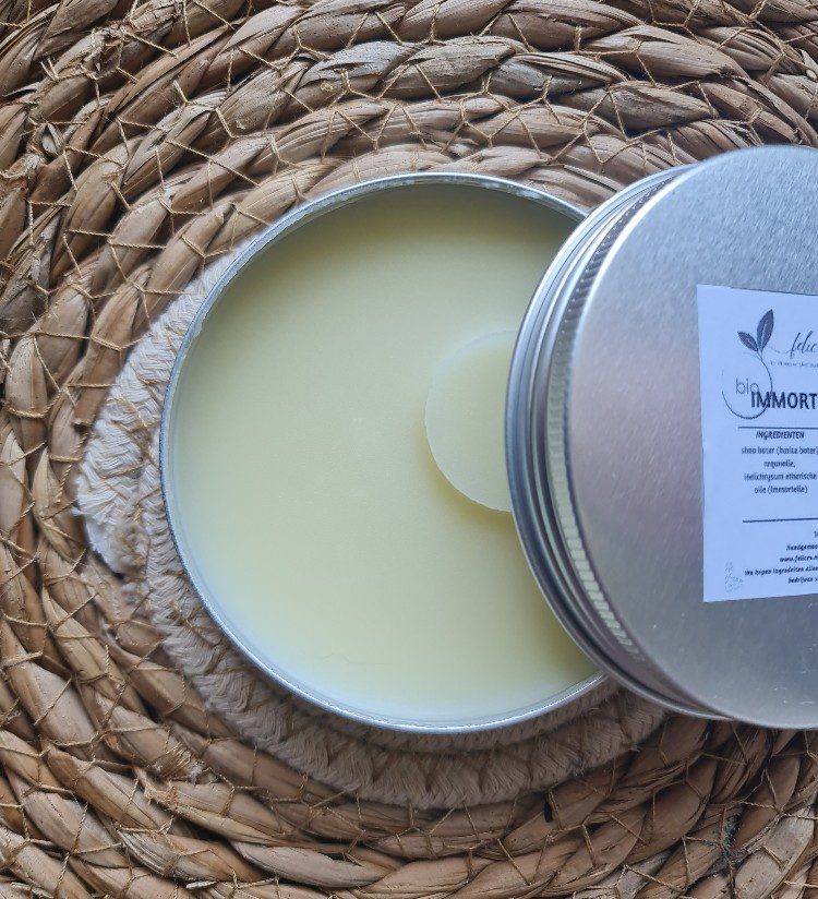 Organische Immortelle balsem - droge huid - gevoelige en schilferige huid - arganolie - shea boter 100gr