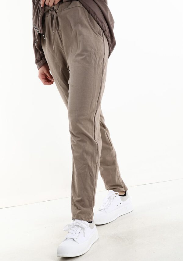 Zachte katoenen jogger broek, met zijzakken, thuisbroek, LICHT BRUIN  Maat 44-46