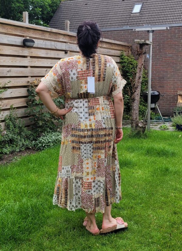 Boho vintage maxi jurk met sierwerk, franjes en hoge talie maat 38-42 - Afbeelding 4