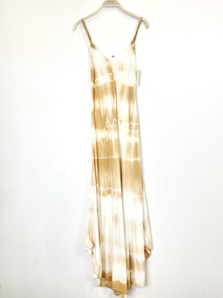 Baltische print zomer bandjes maxi jurk in kleur CAMEL BEIGE - maat 34/36