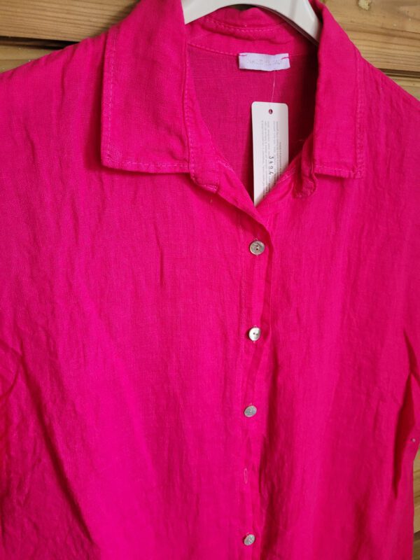 Linnen shirt jurk met 7/8 mouwen in ROZE kleur, met splits, geknopt Maat 44 - Afbeelding 7
