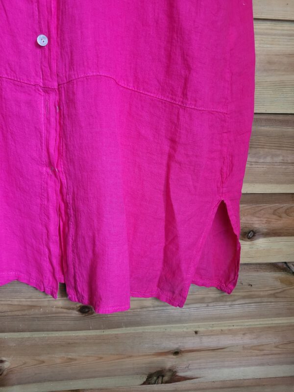 Linnen shirt jurk met 7/8 mouwen in ROZE kleur, met splits, geknopt Maat 44 - Afbeelding 5