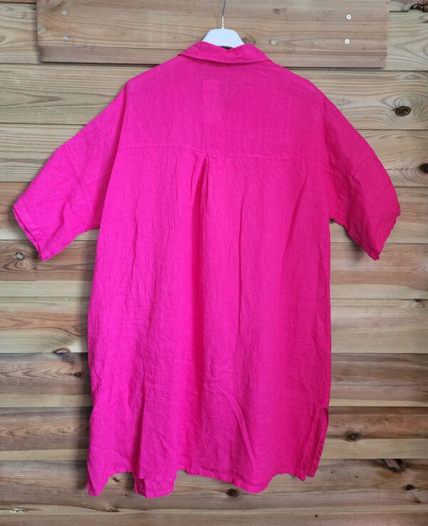 Linnen shirt jurk met 7/8 mouwen in ROZE kleur, met splits, geknopt Maat 44 - Afbeelding 6