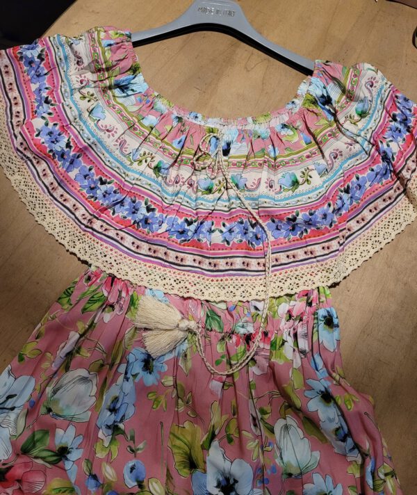 Mooi boho vintage maxi jurk met overlap met volant in ROOS kleur maat 38/40 - Afbeelding 5