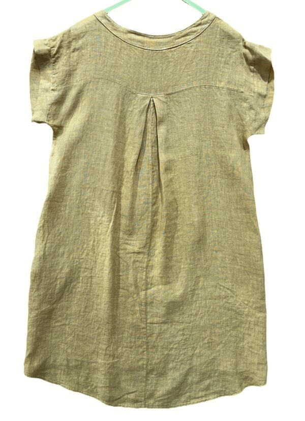 Luchtige linnen jurk- kleur CAMEL - korte raglan mouwen - zijzakken en knoppen - maat  42/44 - Afbeelding 2