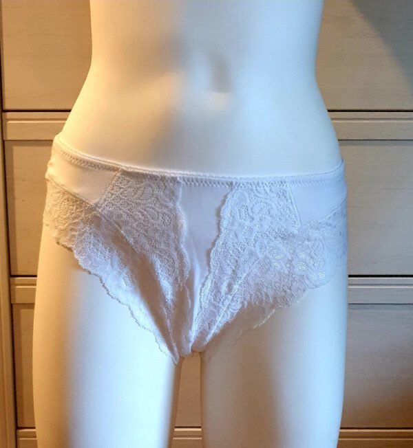 Set van 2 stuks Italiaanse slip in WIT kleur, katoen, met kant en hoge talie Maat XL/46 - Afbeelding 2